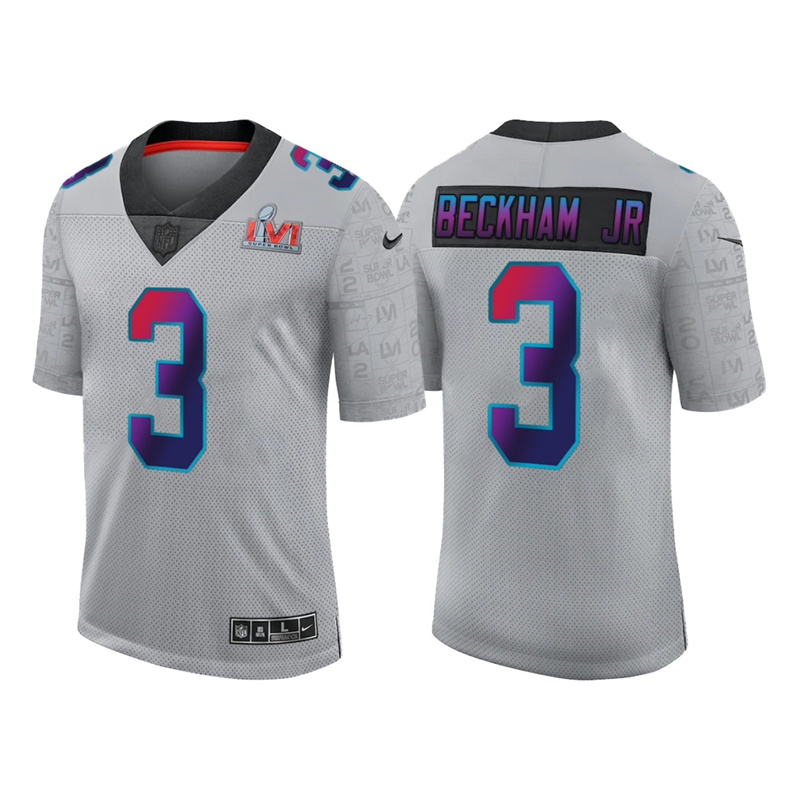 Men's Los Angeles Rams #3 Odell Beckham Jr. 2022 Grey Super Bowl LVI Limited Stitched Jersey Men's Los Angeles Rams #3 Odell Beckham Jr. 2022 Grey Super Bowl LVI Limited Stitched Jersey
